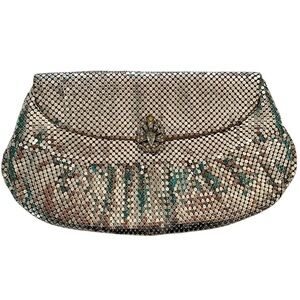 Whiting & Davis Co. Vintage Silver Mesh Evening Bag Clutch Rhinestone Closure